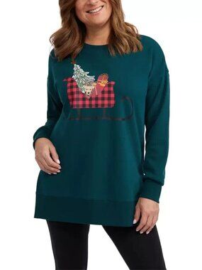 Teddi Rose Women's Holiday Crewneck Pullover Sweater, Green, Size M